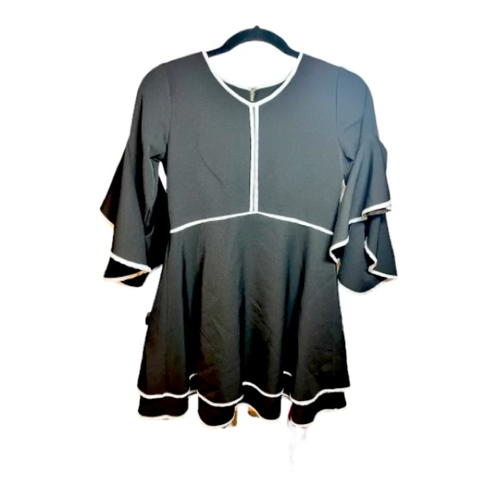 GB Girls Black White Dress SZ 12 Flutter sleeve Holiday dress Event dress classy